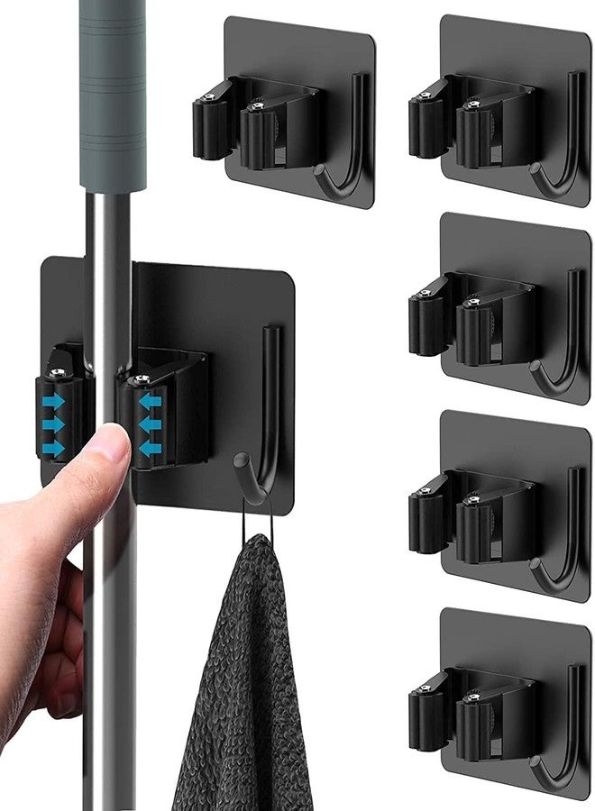 JIALTO 5 Pcs Stainless Steel Broom Holder with Hook - Wall-Mounted Adhesive Storage for Broom Holders, Mops, and More - Image 1